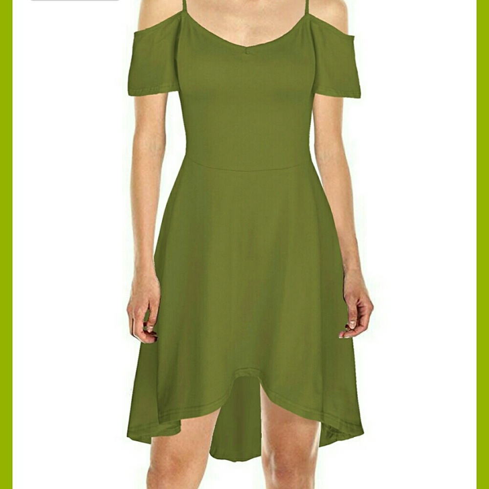 Green women's peep sleeve Strap Casual dress